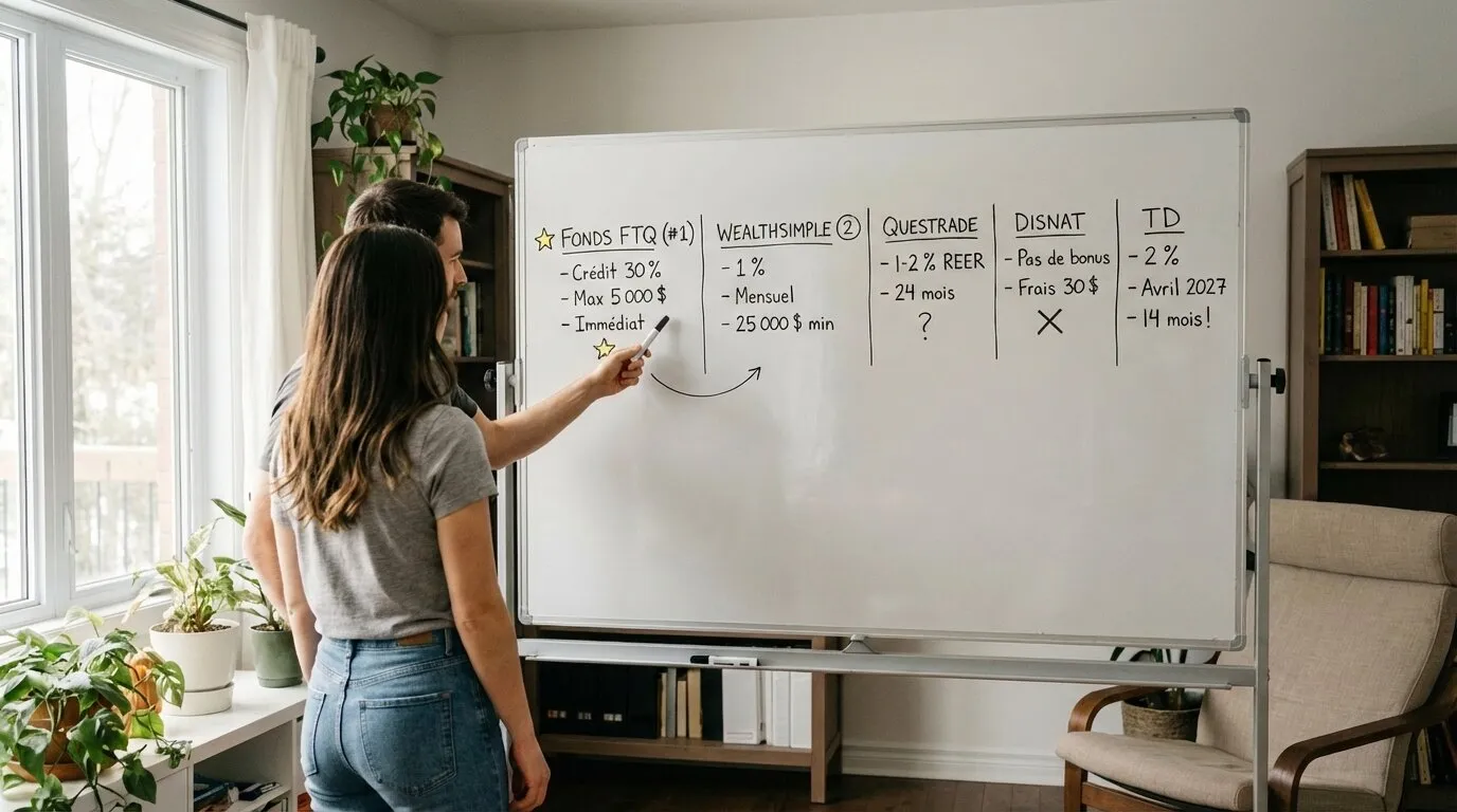 Comparatif des promotions REER 2026 au Québec : Fonds FTQ, Wealthsimple, Questrade, Disnat, BNCD et TD