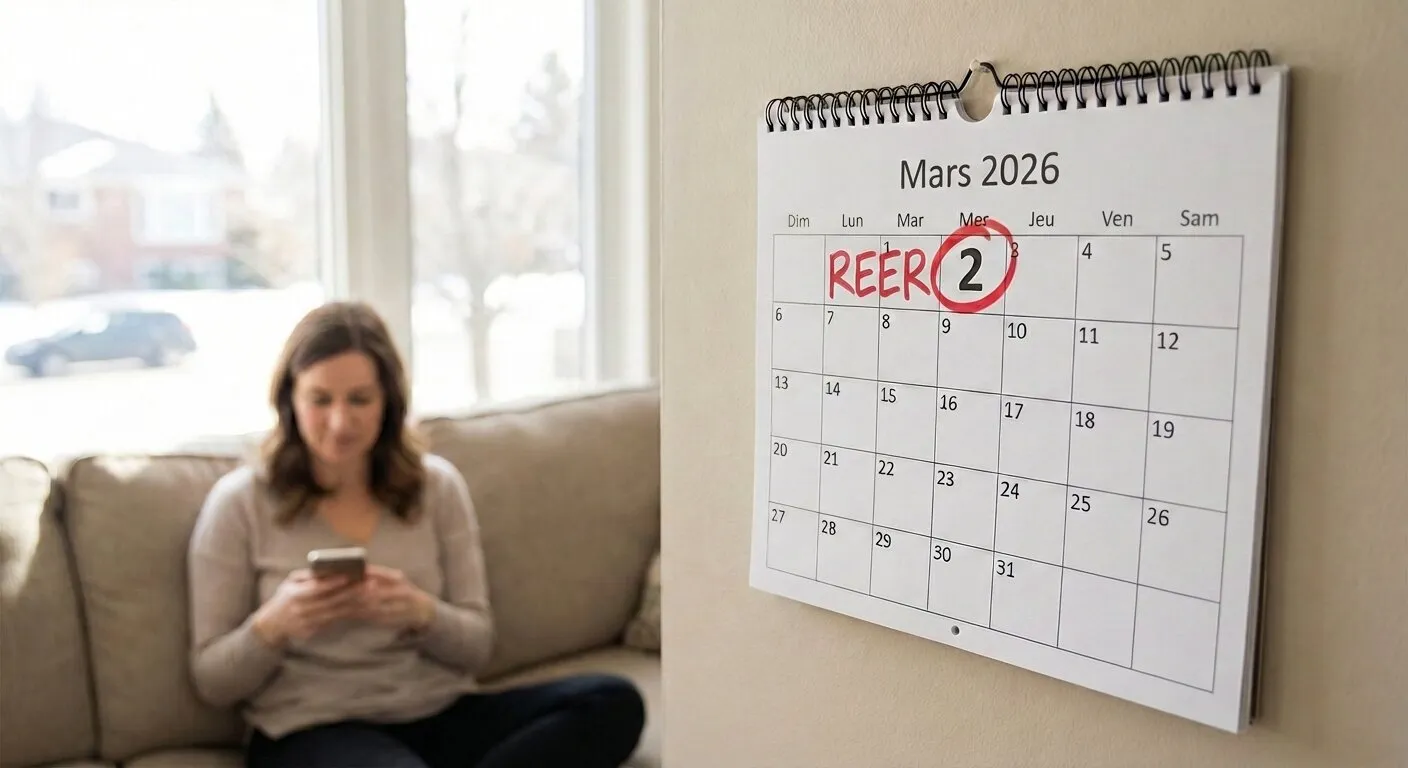 Calendrier de mars 2026 avec la date limite REER encerclée le 2 mars
