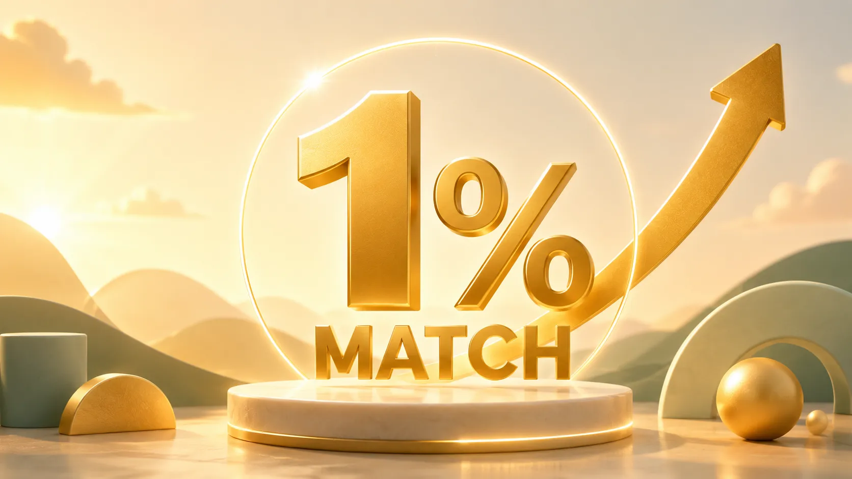 Wealthsimple 1% Match 2026 promotion — gold "1% MATCH" wordmark on navy background